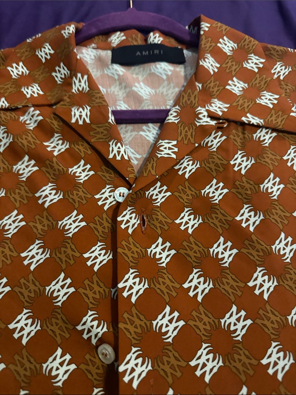 AMIRI Rust-Brown Geometric Short-Sleeve Button-Down Shirt